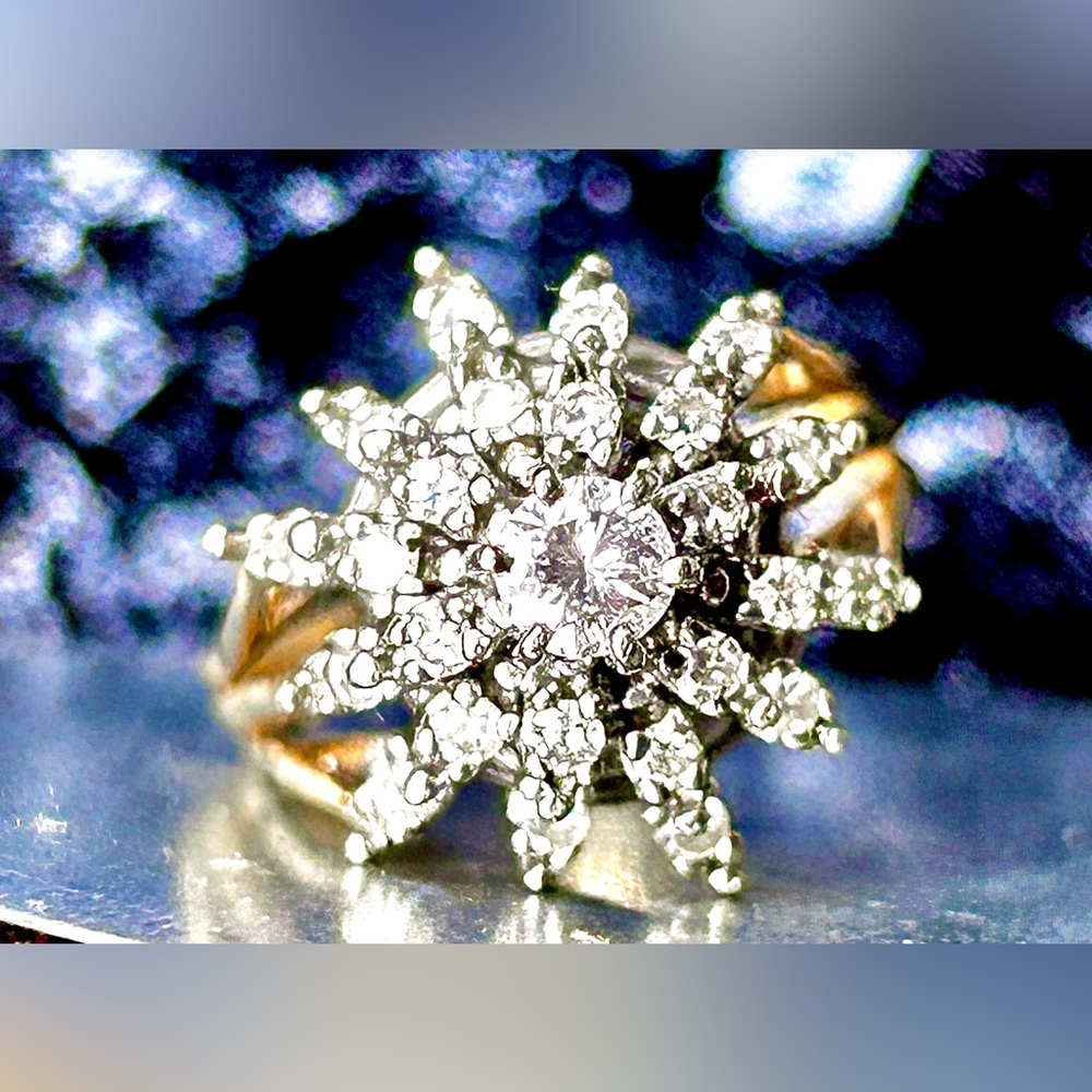 Vintage 14k Yellow & White Gold Diamond Cocktail Ring
